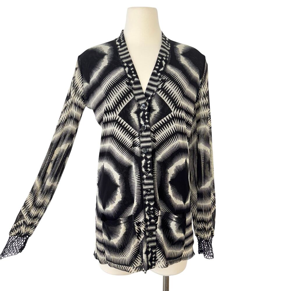Jean Paul Gaultier Soleil Sheer Mesh Button-up Cardigan Long Sleeve Top Black M